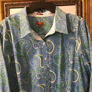 TALBOTS COTTON PAISLEY LONG SLEEVED BLOUSE